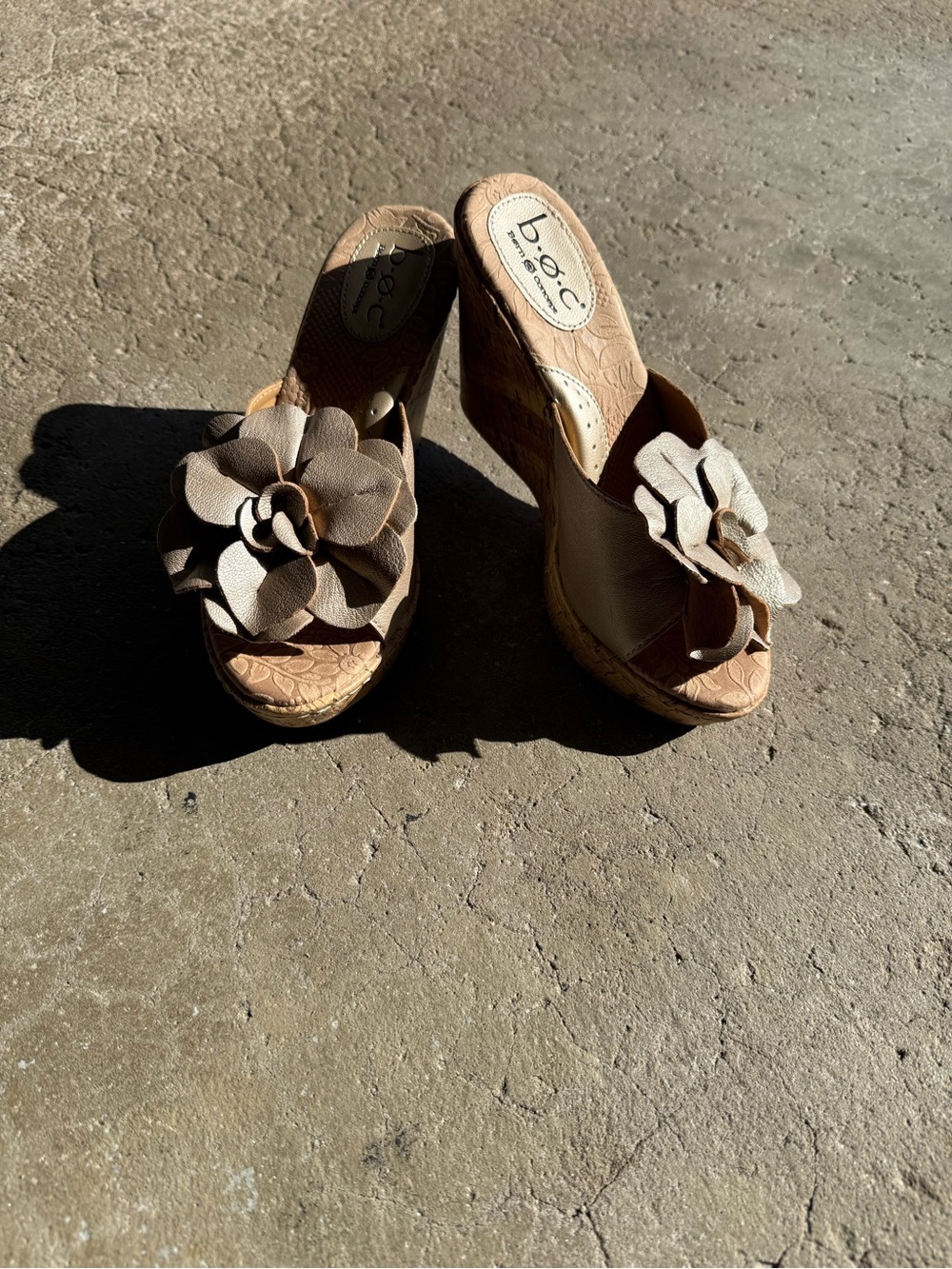 b.o.c. Women's Taupe Floral Wedge Sandals